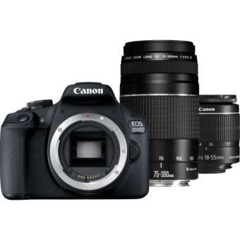 Canon EOS 2000D DSLR Camera + EF-S 18-55mm f/3.5-5.6 IS II Lens + EF 75-300mm f/4-5.6 III Lens + SB130 Bag + 16GB SD Memory Card