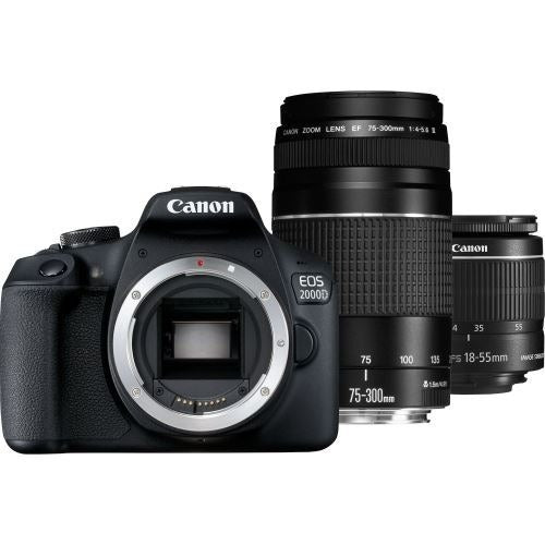 Canon EOS 2000D DSLR Camera + EF-S 18-55mm f/3.5-5.6 IS II Lens + EF 75-300mm f/4-5.6 III Lens + SB130 Bag + 16GB SD Memory Card