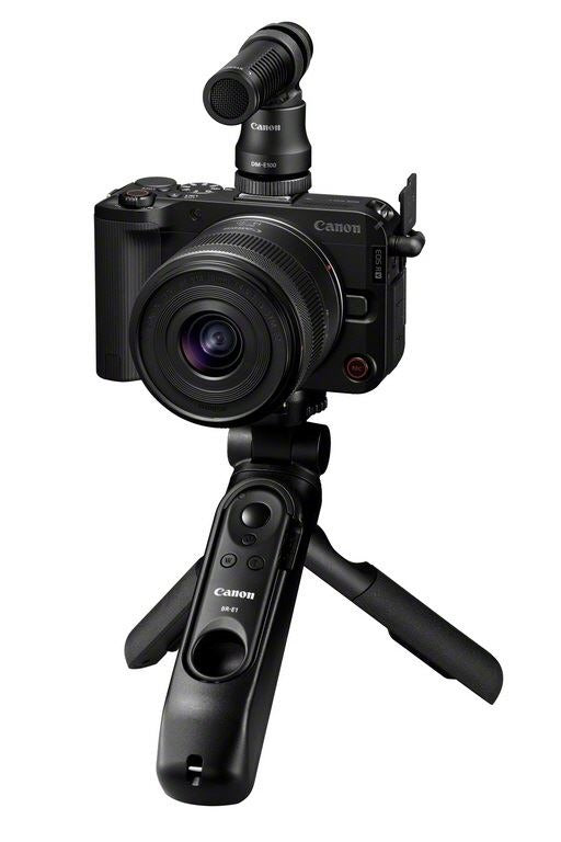 Canon EOS R50 Mirrorless Camera (Black) + RF-S 14-30mm Lens for EOS R System + HG-100TBR Tripod Grip + DM-E100 Microphone + 128GB SD Card