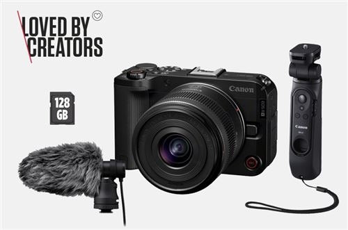 Canon EOS R50 Mirrorless Camera (Black) + RF-S 14-30mm Lens for EOS R System + HG-100TBR Tripod Grip + DM-E100 Microphone + 128GB SD Card