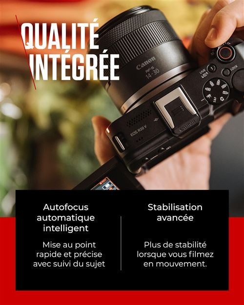 Canon EOS R50 Mirrorless Camera (Black) + RF-S 14-30mm Lens for EOS R System + HG-100TBR Tripod Grip + DM-E100 Microphone + 128GB SD Card