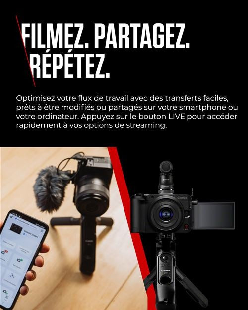Canon EOS R50 Mirrorless Camera (Black) + RF-S 14-30mm Lens for EOS R System + HG-100TBR Tripod Grip + DM-E100 Microphone + 128GB SD Card