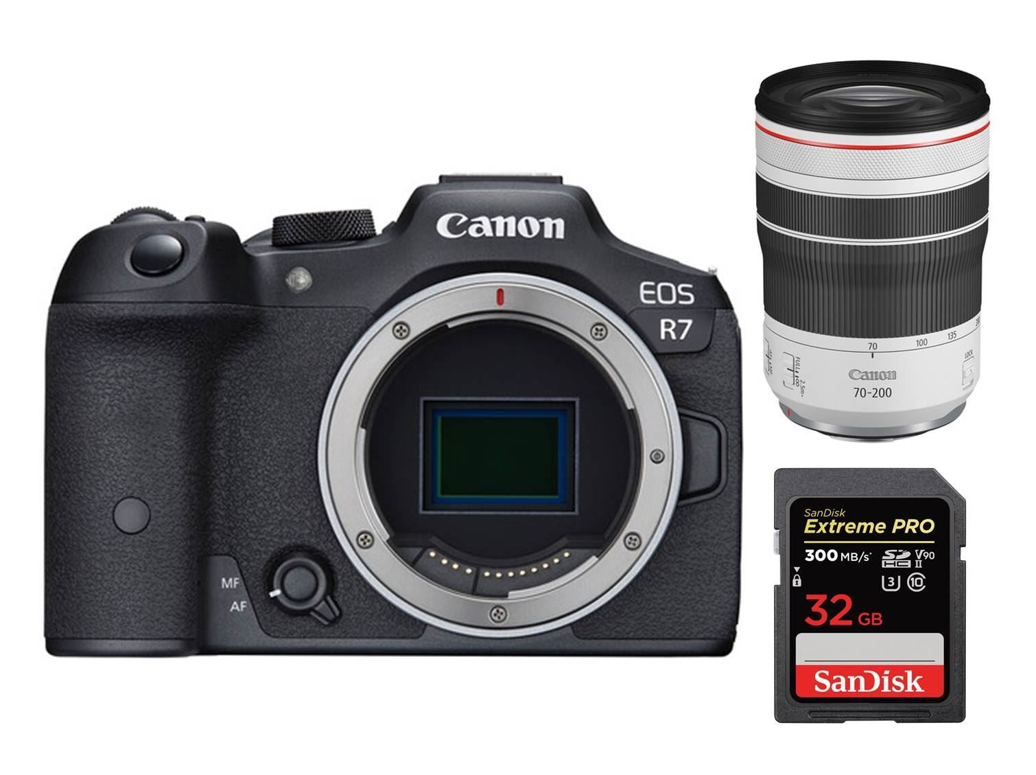 Black Case Canon EOS R7 RF 70-200mm F4 L IS USM + SanDisk 32GB Extreme PRO UHS-II SDXC 300 MB/s